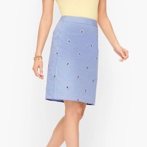 NWOT Talbots Gingham Cotton Embroidered Parrot Skirt, size 16 Petite